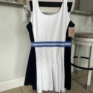 Jessica Simpson White and Navy Tennis Dress with Light Blue Waist Stripes